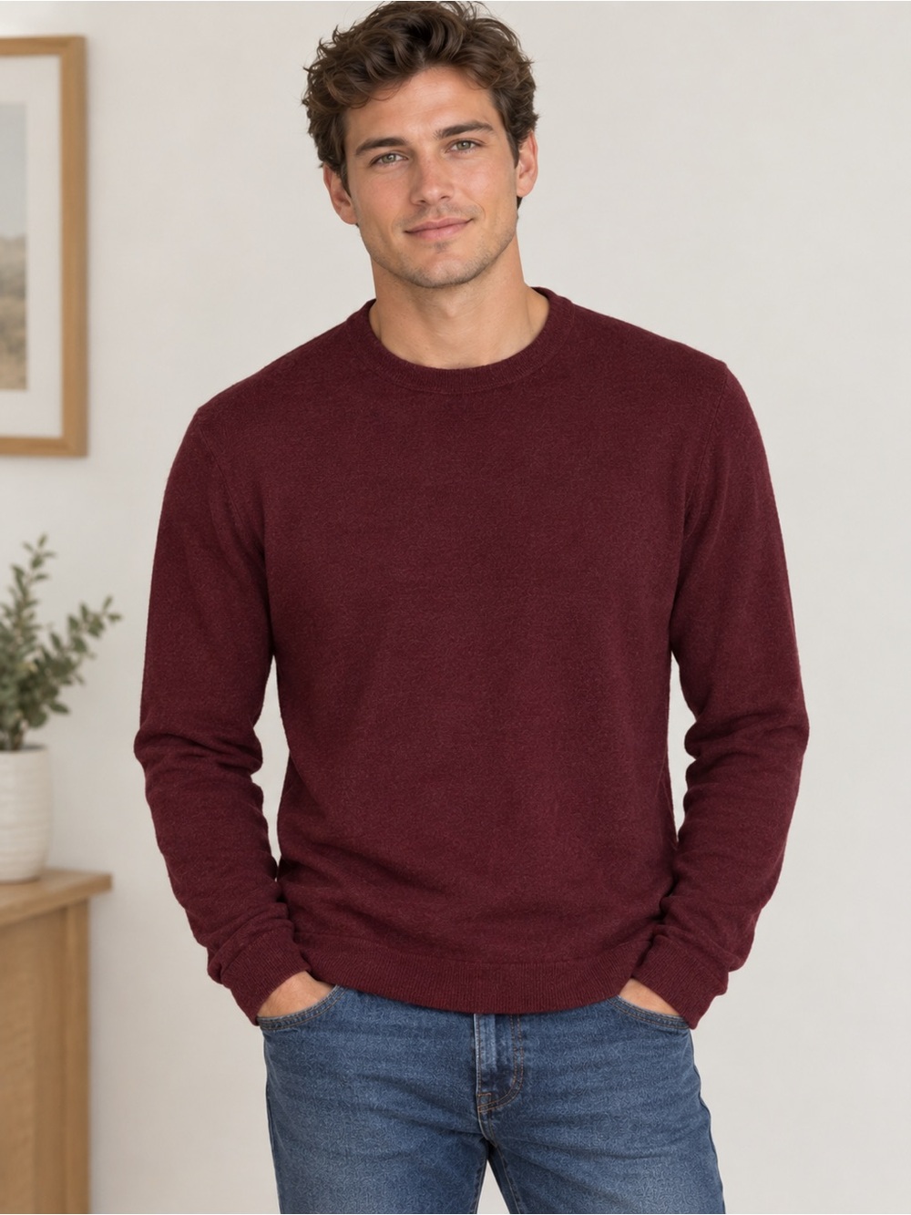 EUC - Nordstrom Men's Crewneck Washable Merino Wool Sweater in Wine - XL